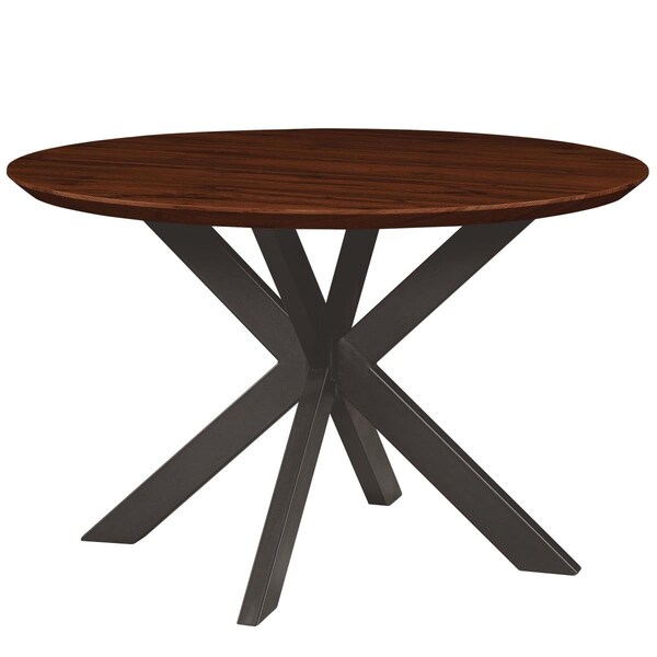 Kd Americana 47 in. Ravenna Round Wood Dining Table with Modern Metal Base, Dark Walnut - KD3034490