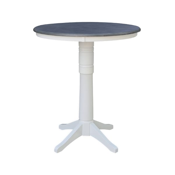 International Concepts 36 in. Solid Wood Round Top Pedestal Bar Height Dining Table w/4 X-Back Stools, White/Heather Gray - K05-36RT-27B-S6133-4