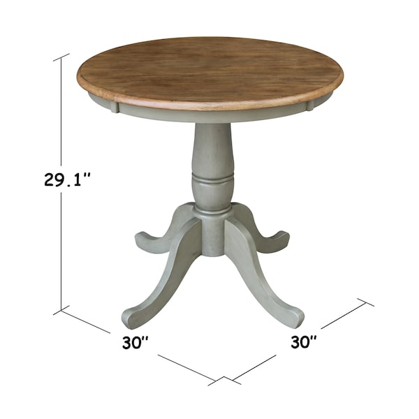 International Concepts Round 30 in Rd Top Pedestal Table, Dining Height, Hickory/Stone, 30 in W, 30 in L, 29.1 in H, Wood - K41-30RT