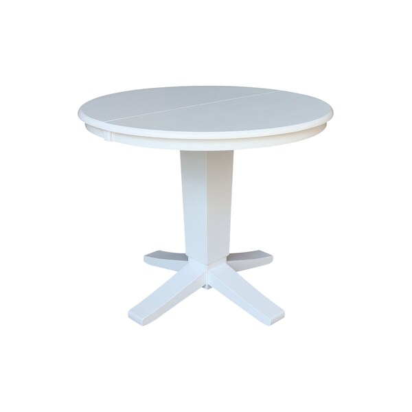 International Concepts 36 in. Solid Wood Round Top Pedestal Table with 12 in. Leaf - 30.1 in.High - Dining Height in White - K08-36RXT-23B