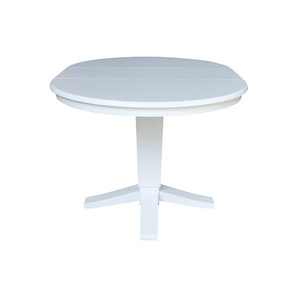 International Concepts 36 in. Solid Wood Round Top Pedestal Table with 12 in. Leaf - 30.1 in.High - Dining Height in White - K08-36RXT-23B
