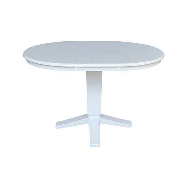 International Concepts 36 in. Solid Wood Round Top Pedestal Table with 12 in. Leaf - 30.1 in.High - Dining Height in White - K08-36RXT-23B