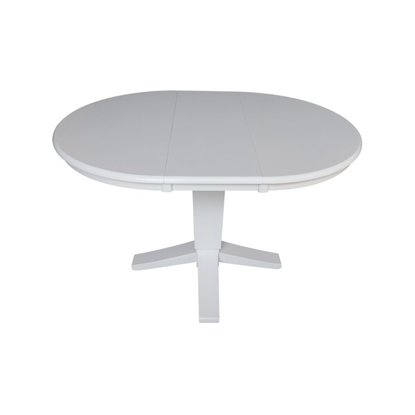 International Concepts 36 in. Solid Wood Round Top Pedestal Table with 12 in. Leaf - 30.1 in.High - Dining Height in White - K08-36RXT-23B
