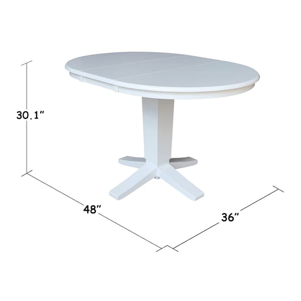 International Concepts 36 in. Solid Wood Round Top Pedestal Table with 12 in. Leaf - 30.1 in.High - Dining Height in White - K08-36RXT-23B