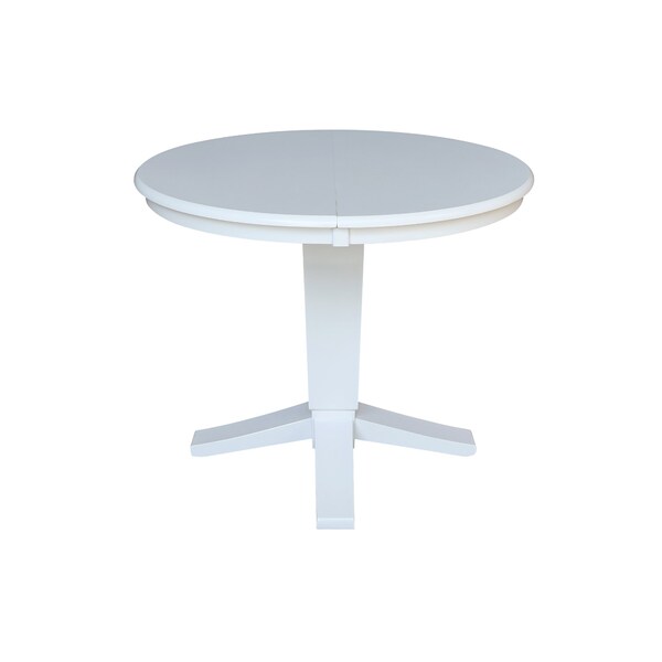 International Concepts 36 in. Solid Wood Round Top Pedestal Table with 12 in. Leaf - 30.1 in.High - Dining Height in White - K08-36RXT-23B