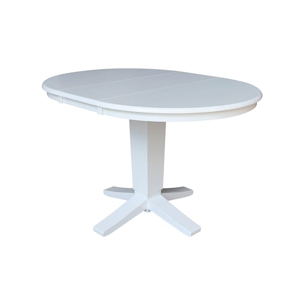 International Concepts 36 in. Solid Wood Round Top Pedestal Table with 12 in. Leaf - 30.1 in.High - Dining Height in White - K08-36RXT-23B