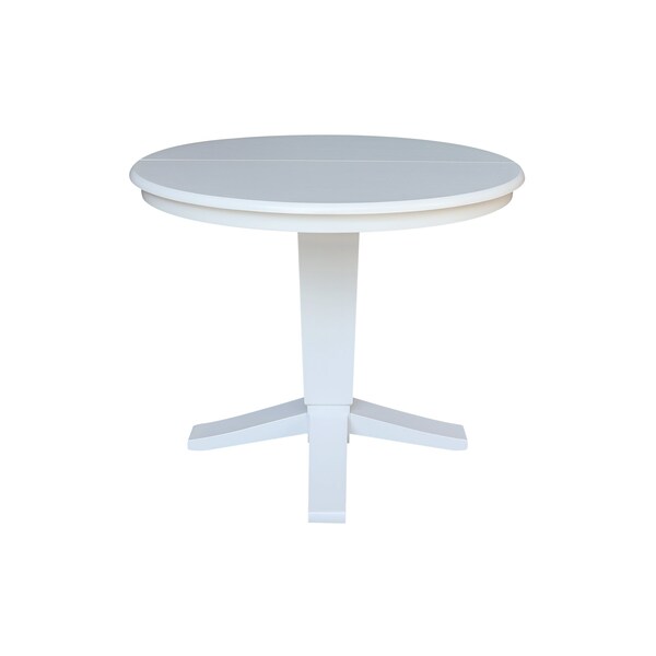International Concepts 36 in. Solid Wood Round Top Pedestal Table with 12 in. Leaf - 30.1 in.High - Dining Height in White - K08-36RXT-23B