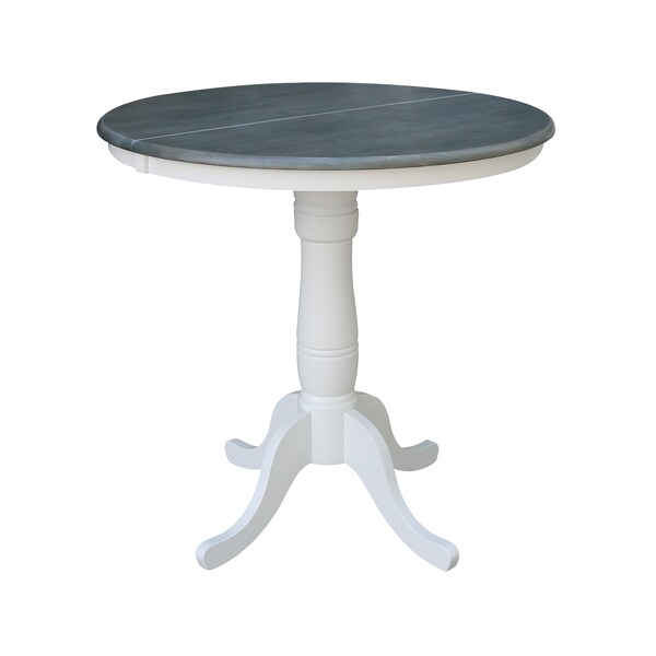 International Concepts Round 36 in Rd Extend Dining Table, 2 X-back Stools, White/Heather Gray, 36 in W, 48 in L, 35.3 in H - K05-36RXT-6B-S6132-2