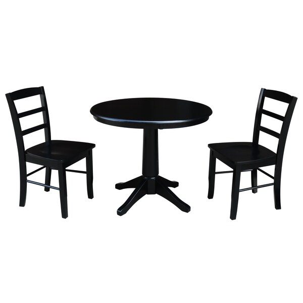 International Concepts Round 36 in Round Top Pedestal Table, with 2 Madrid Chairs, Black, 36 in W, 36 in L, 28.9 in H - K46-36RT-27B-C2-2