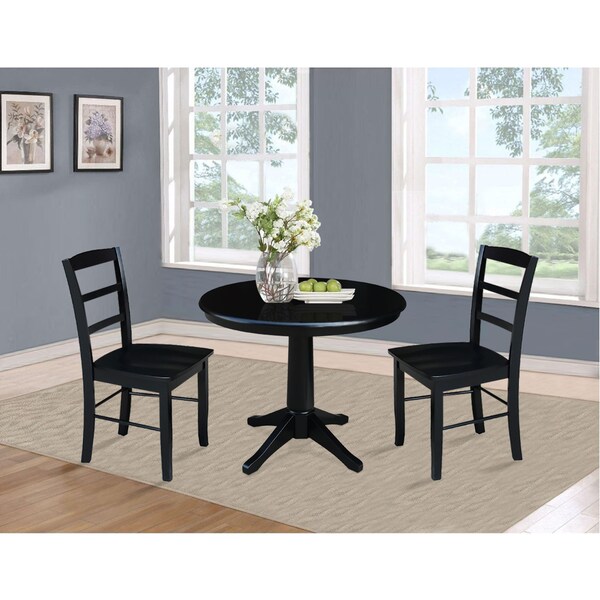 International Concepts Round 36 in Round Top Pedestal Table, with 2 Madrid Chairs, Black, 36 in W, 36 in L, 28.9 in H - K46-36RT-27B-C2-2