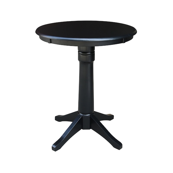 International Concepts 30 in. Round Pedestal Gathering Height Table with 2 Emily Counter Height Stools - 3 Piece Set - K46-30RT-27B-S6172-2