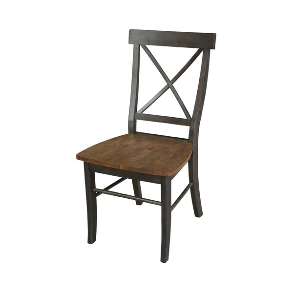 International Concepts Round 36 in Rd Extension Dining Table, 2 X-Back Chairs, Hickory/Washed Coal, 36 in W, 48 in L, Wood - K45-36RXT-27B-C613-2