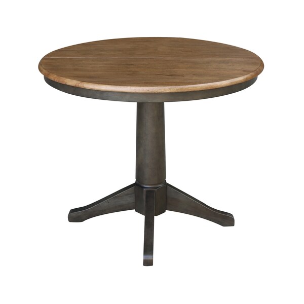 International Concepts Round 36 in Rd Extension Dining Table, 2 X-Back Chairs, Hickory/Washed Coal, 36 in W, 48 in L, Wood - K45-36RXT-27B-C613-2