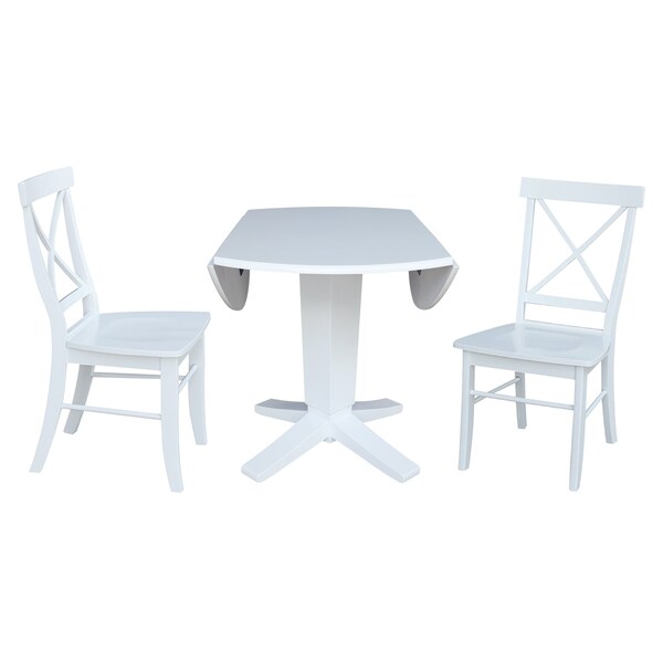 International Concepts 42 in. Solid Wood Dual Drop Leaf Dining Table with 2 Chairs in White - K08-42DPT-23B-C613-2