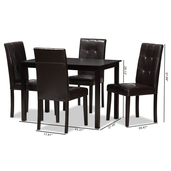 Baxton Studio Avery Modern Dark Brown Faux Leather Upholstered 5-Piece Dining Set - 142-8030-8026