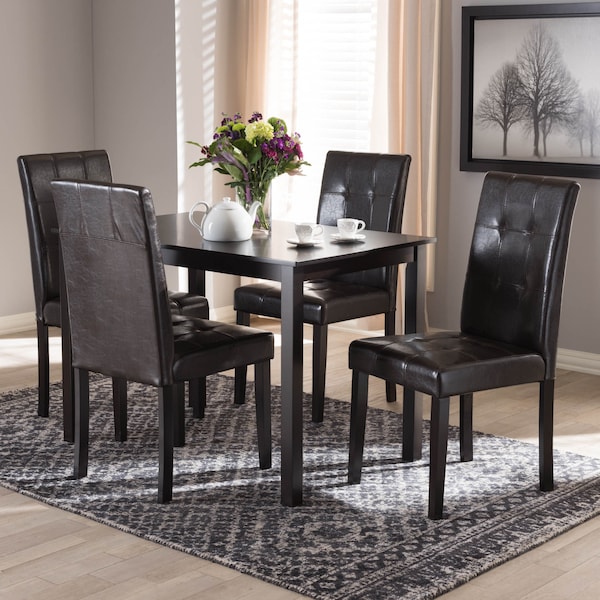 Baxton Studio Avery Modern Dark Brown Faux Leather Upholstered 5-Piece Dining Set - 142-8030-8026