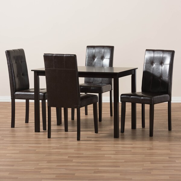 Baxton Studio Avery Modern Dark Brown Faux Leather Upholstered 5-Piece Dining Set - 142-8030-8026