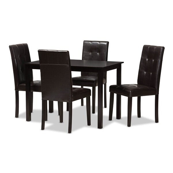 Baxton Studio Avery Modern Dark Brown Faux Leather Upholstered 5-Piece Dining Set - 142-8030-8026