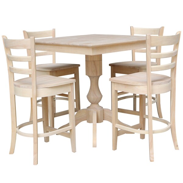 International Concepts 36 in. x 36 in. Square Top Pedestal Table  With 4 Counter Height Stools Set of 5 - K-3636TP-11B-S6172-4