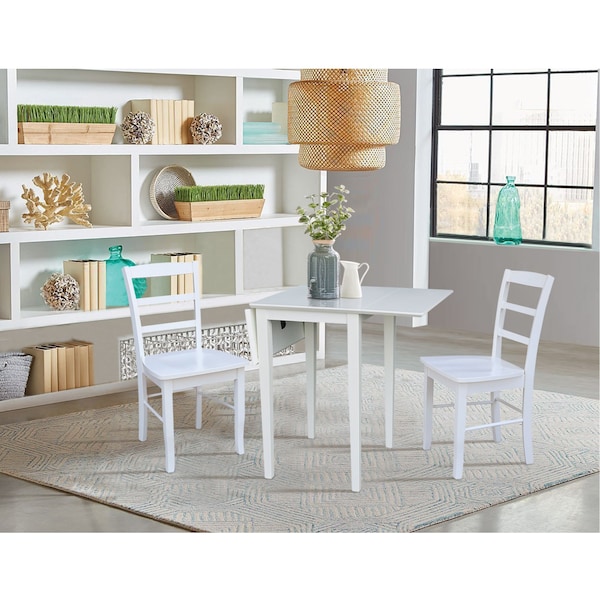 International Concepts Small Dual Drop Leaf Dining Table with 2 Madrid LadderBack Chairs - 3 Piece Dining Set - K08-2236D-C2-2
