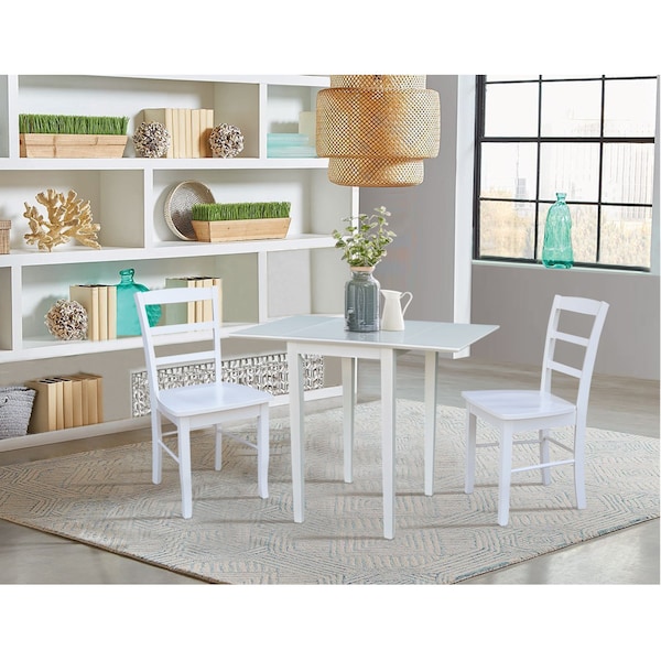 International Concepts Small Dual Drop Leaf Dining Table with 2 Madrid LadderBack Chairs - 3 Piece Dining Set - K08-2236D-C2-2