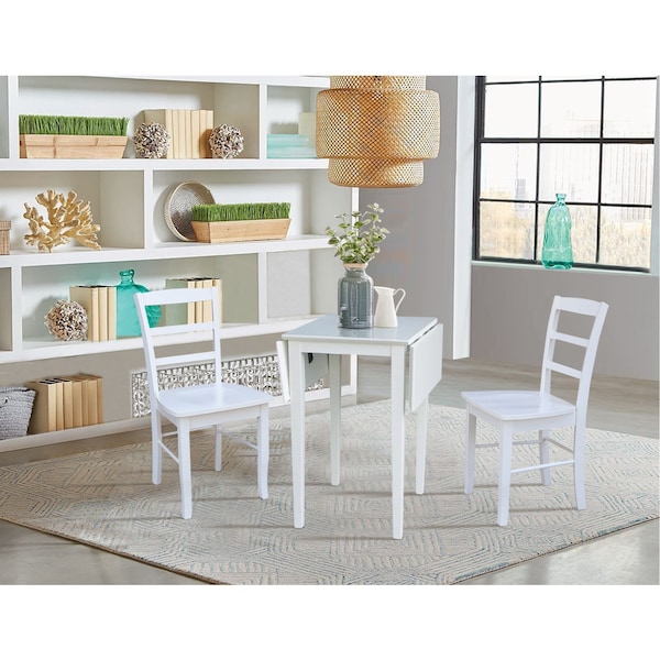 International Concepts Small Dual Drop Leaf Dining Table with 2 Madrid LadderBack Chairs - 3 Piece Dining Set - K08-2236D-C2-2