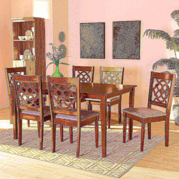 Baxton Studio Renaud Modern and Contemporary Grey Fabric and Walnut Brown Finished Wood 7-Piece Dining Set - 176-10543-10520-ZORO