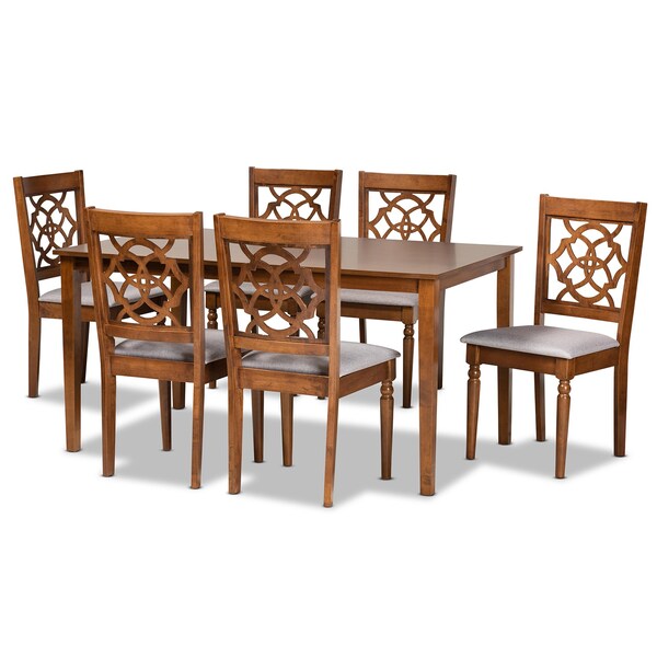 Baxton Studio Renaud Modern and Contemporary Grey Fabric and Walnut Brown Finished Wood 7-Piece Dining Set - 176-10543-10520-ZORO