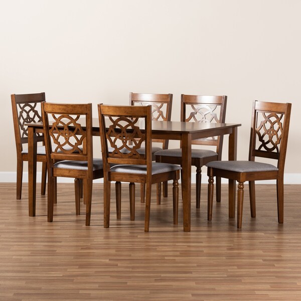 Baxton Studio Renaud Modern and Contemporary Grey Fabric and Walnut Brown Finished Wood 7-Piece Dining Set - 176-10543-10520-ZORO