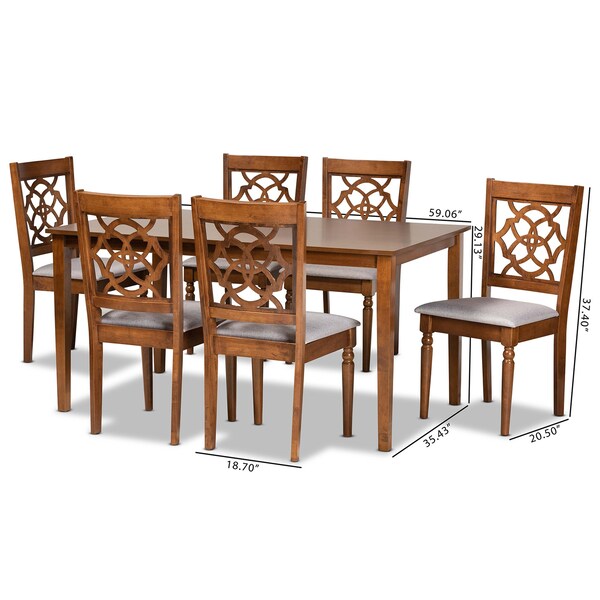 Baxton Studio Renaud Modern and Contemporary Grey Fabric and Walnut Brown Finished Wood 7-Piece Dining Set - 176-10543-10520-ZORO
