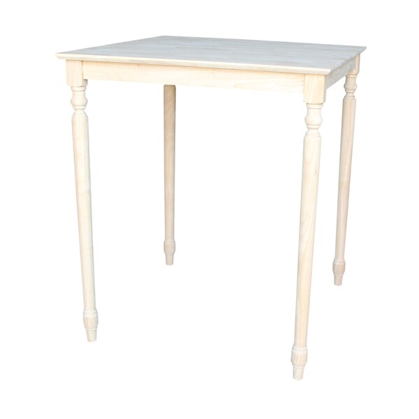 International Concepts Square Solid Wood Top Table, Turned Legs, Unfinished, 36 in W, 36 in L, 42 in H, Wood, Unfinished - K-3636-342T