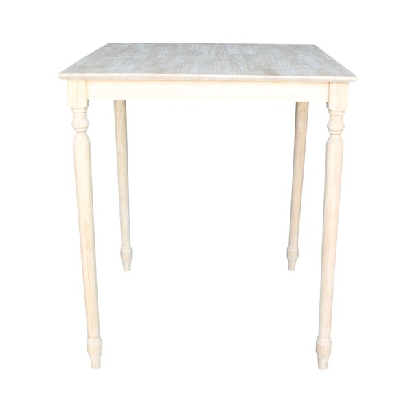 International Concepts Square Solid Wood Top Table, Turned Legs, Unfinished, 36 in W, 36 in L, 42 in H, Wood, Unfinished - K-3636-342T