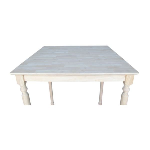International Concepts Square Solid Wood Top Table, Turned Legs, Unfinished, 36 in W, 36 in L, 42 in H, Wood, Unfinished - K-3636-342T