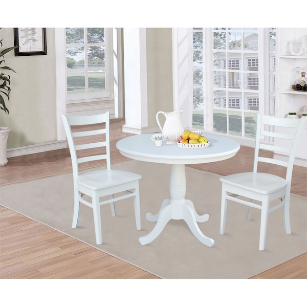International Concepts Round 36 in Round Top Pedestal Table, with 2 C08-617 Chairs, White, 36 in W, 36 in L, 29.1 in H - K08-36RT-C617P