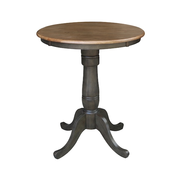 International Concepts Round 30 in Rd Ped Gathering Ht Table, 2 Emily Counter Ht Stools, Hickory/Coal, 30 in W, 30 in L - K45-30RT-6B-S6172-2