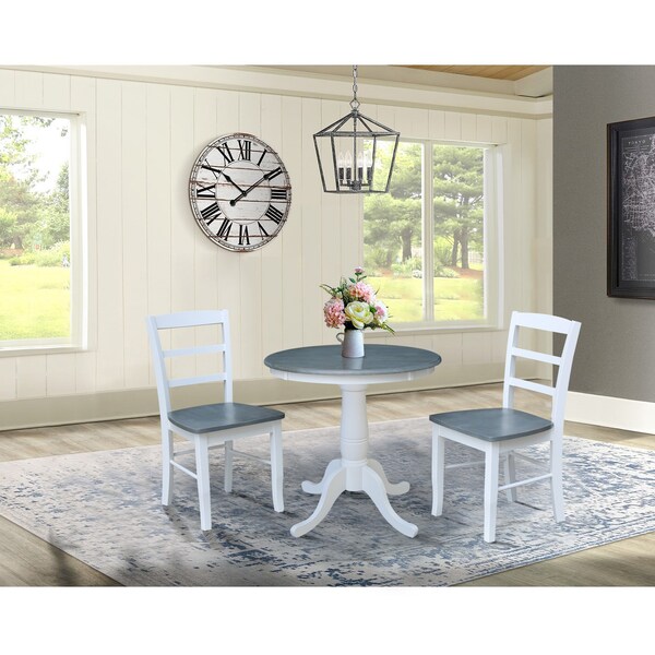 International Concepts 30 in. Round Pedestal Dining Table with 2 Madrid LadderBack Chairs - K05-30RT-C2-2