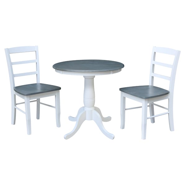 International Concepts 30 in. Round Pedestal Dining Table with 2 Madrid LadderBack Chairs - K05-30RT-C2-2
