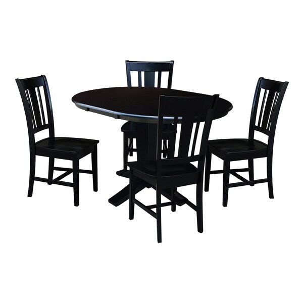 International Concepts 36 in. Solid Wood Round Extension Dining Table with 4 Chairs in Black - K46-36RXT-23B-C10-4
