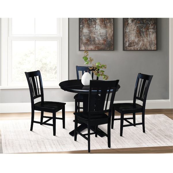 International Concepts 36 in. Solid Wood Round Extension Dining Table with 4 Chairs in Black - K46-36RXT-23B-C10-4