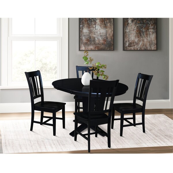 International Concepts 36 in. Solid Wood Round Extension Dining Table with 4 Chairs in Black - K46-36RXT-23B-C10-4
