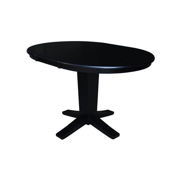 International Concepts 36 in. Solid Wood Round Extension Dining Table with 4 Chairs in Black - K46-36RXT-23B-C10-4