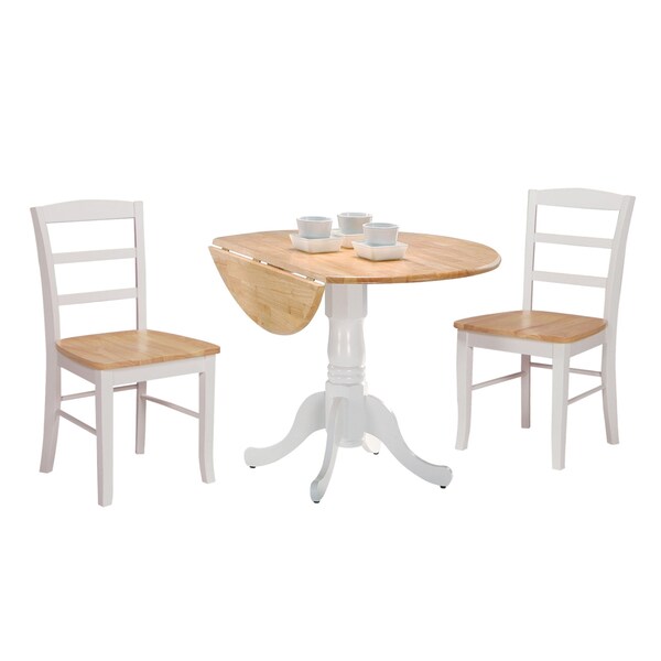 International Concepts Square 42 in Dual Drop Leaf Table with 2 Madrid Chairs, White/Natural, 42 in W, 42 in L, 29.5 in H - K02-42DP-C2P-2
