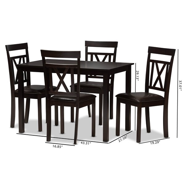 Baxton Studio Rosie Modern Dark Brown Faux Leather Upholstered 5-Piece Dining Set - 142-8032-8026