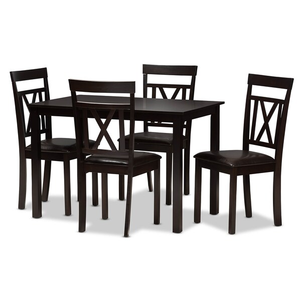 Baxton Studio Rosie Modern Dark Brown Faux Leather Upholstered 5-Piece Dining Set - 142-8032-8026
