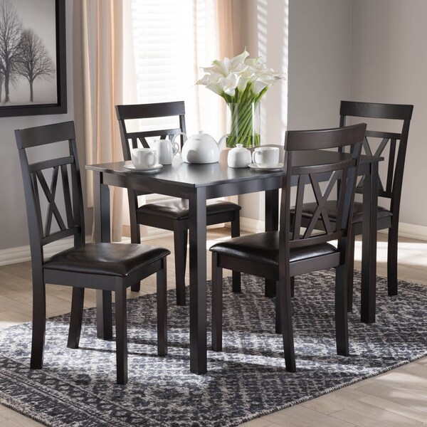 Baxton Studio Rosie Modern Dark Brown Faux Leather Upholstered 5-Piece Dining Set - 142-8032-8026