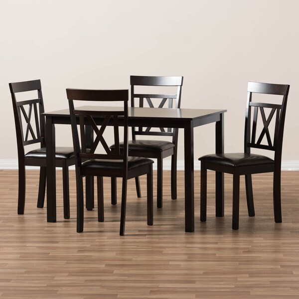 Baxton Studio Rosie Modern Dark Brown Faux Leather Upholstered 5-Piece Dining Set - 142-8032-8026