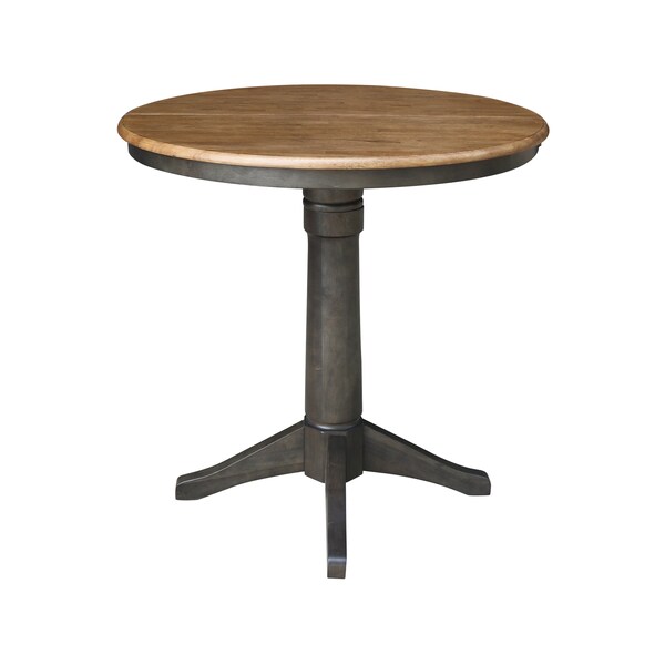 International Concepts Round 36 in Rd Extension Dining Table, 2 X-Back Counter Ht Stools, Hickory/Coal, 36 in W, 48 in L - K45-36RXT-27-S6132-2