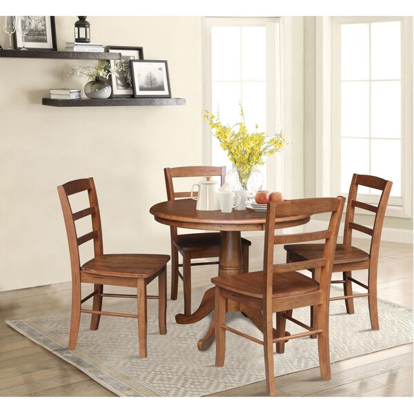International Concepts 36 in. Round Top Pedestal Dining Table with 4 Madrid LadderBack Chairs - 5 Piece Dining Set - K42-36RT-C2-4
