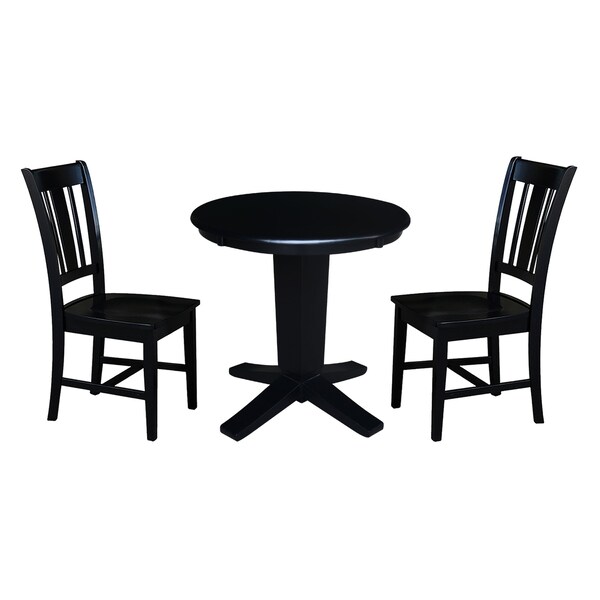 International Concepts 30 in. Solid Wood Round Top Dining Table with 2 Chairs, Black - K46-30RT-23B-C10-2