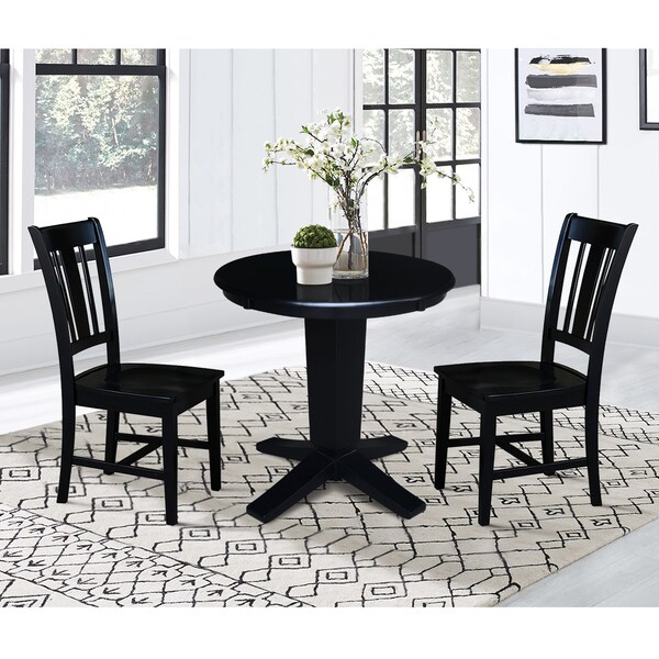 International Concepts 30 in. Solid Wood Round Top Dining Table with 2 Chairs, Black - K46-30RT-23B-C10-2